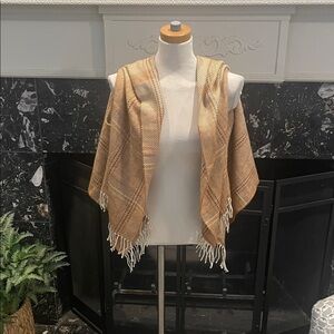 Striped Tan Shawl with Fringe
